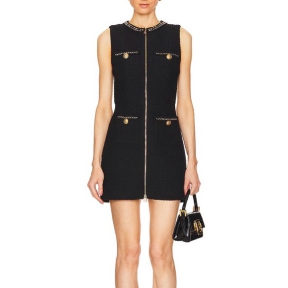 NWT ALICE + OLIVIA LACHLAN BLACK LINED MINI DRESS POCKETS GOLD BUTTONS Size 2 - Picture 9 of 10